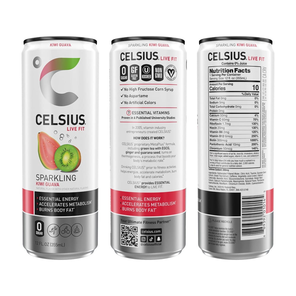 CELSIUS Sparkling Kiwi Guava Energy Drink Can 12 fl oz - 3 count