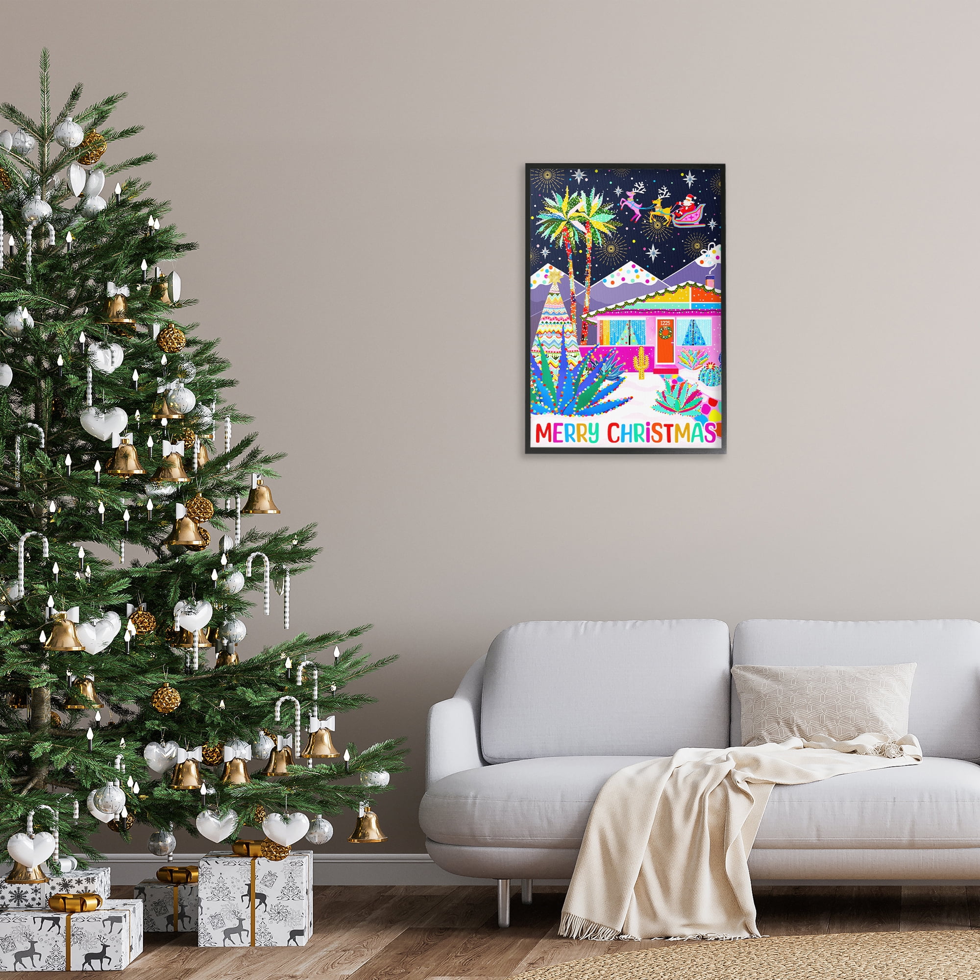 Stupell Industries Whimsical Desert Christmas Holiday Painting Black Framed Art Prints Wall Art, 20 x 30