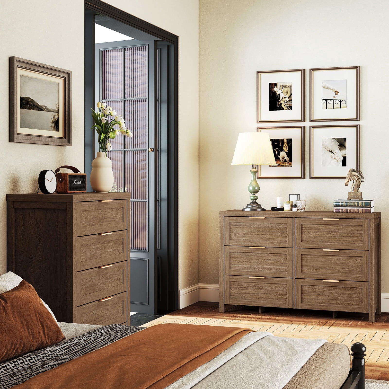 ARKANTOS Wooden 6 Drawer Double Dresser, Large Modern Chests of Drawers for Bedroom, Deep Walnut