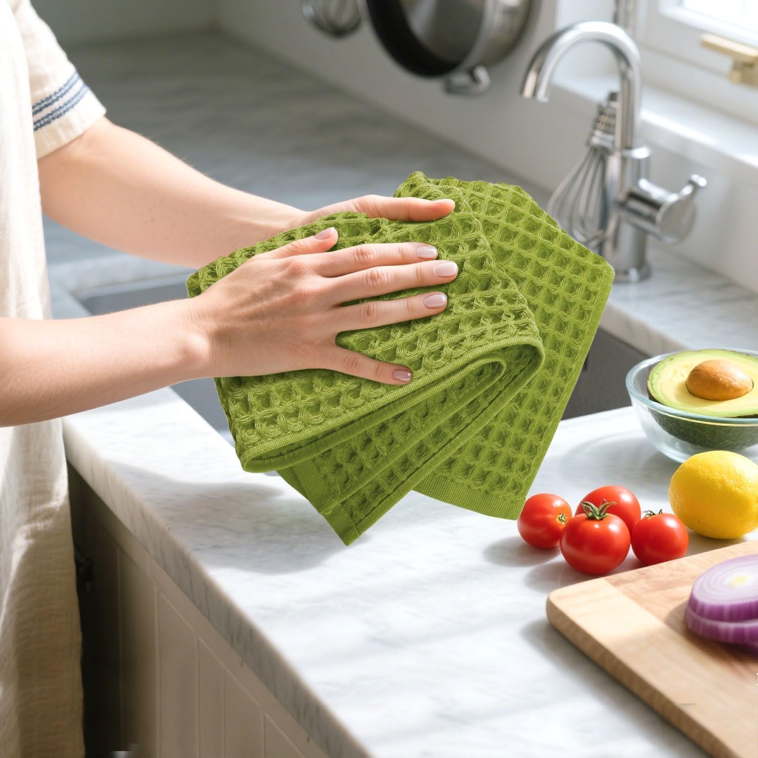Waffle Hand Towels for Bathroom Kitchen 2-Piece (Rust) – Cotton Quick Dry, Super Soft, Absorbent Towels for Fall Decor, 13x29”