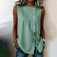 thumbnail image 2 of Sevevn Women's Summer Sleeveless Button Down Tank Top Casual Round Neck Drawstring Waist Flowy Tunic Blouse Green XL, 2 of 7