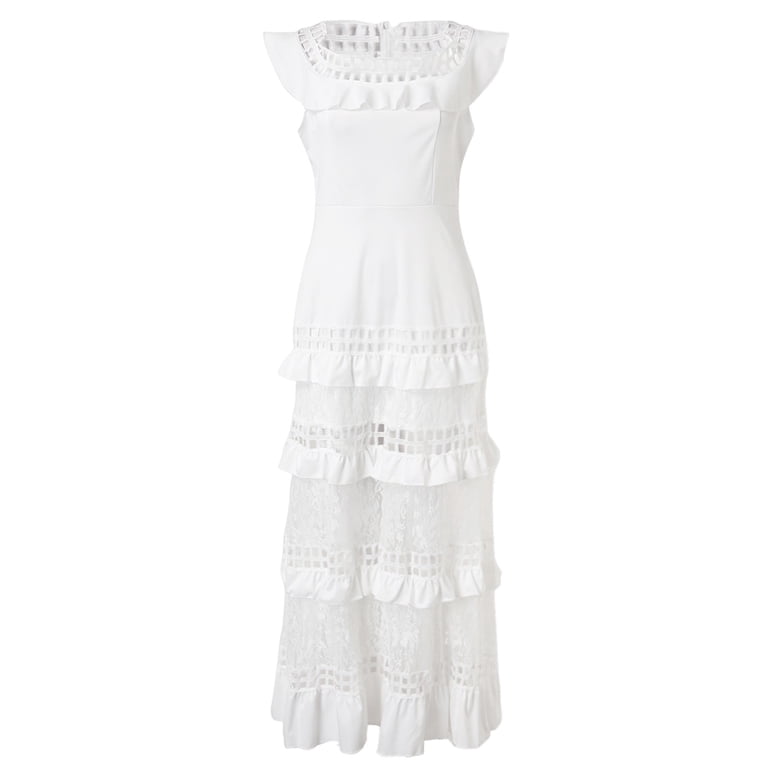 Women's Straight Shoulder Leaf Edge Hollowed Out Large Lace Dress Long  Skirt Beaded Long Evening Dress Guest Wedding Dresses for Women Champagne  Dress Length Ruffle Gown Dress Formal Evening Evening - Walmart.com