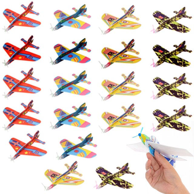 24 Pcs Avion en Mousse pour Enfants Bricolage Planeur à Lancer à la Main 360° Jouet Volant Jouets