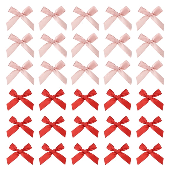 Uxcell 50 Pcs Mini Ribbon Bow 1.8 Inch Mini Fabric Satin Ribbon Flower Bows for Craft DIY Sewing Wedding Birthday Party Korean Pink/Bright Red