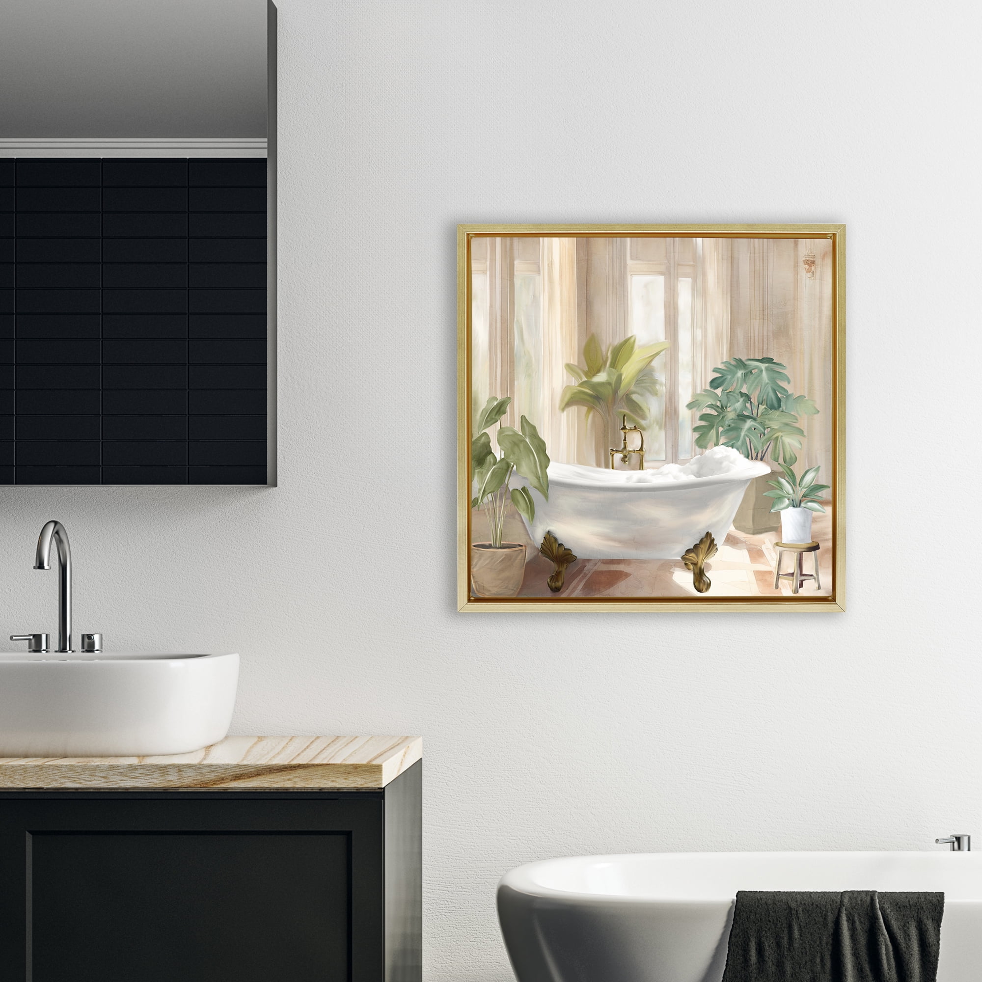 Stupell Industries Serenity Bathroom Plants Gold Framed Floater Canvas Wall Art, design by Kim Allen
