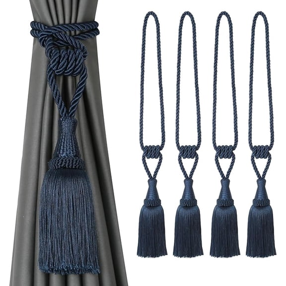 Curtain Tiebacks Tassel Drapery Tie, Curtains Drape Decorative Tie Backs with Tassels(Navy, 4 Pack)