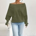 thumbnail image 2 of MORTTIC Plus Size Women's Solid Off-Shoulder Drawstring & Ribbed Detail Long Sleeve Spring Fall Fashion Top Army Green，2XL, 2 of 4