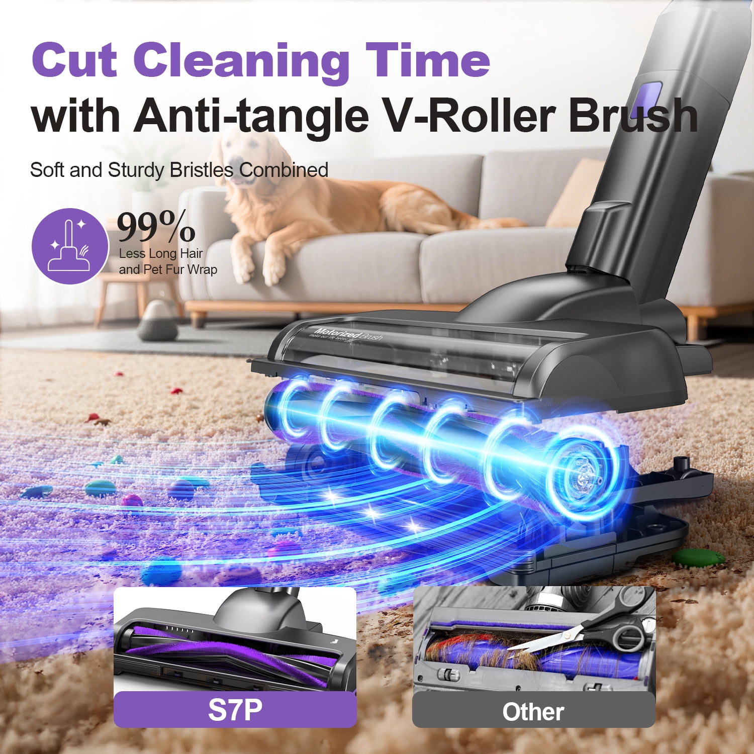 INSE 45kPa Cordless Vacuum Cleaner with Brushless Motor, 6 in 1 Stick Vacuum Lightweight for Hard Floor Carpet Pet Hair, S7P Purple