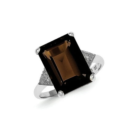 Quartz Elegant Ring - 925 Sterling Silver Smoky Quartz and Diamond Engagement Ring Size 6