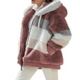 thumbnail image 2 of Women Fuzzy Fleece Hooded Coat Open Front Color Block Fluffy Hoodies Jacket Outwear with Pockets, 2 of 4