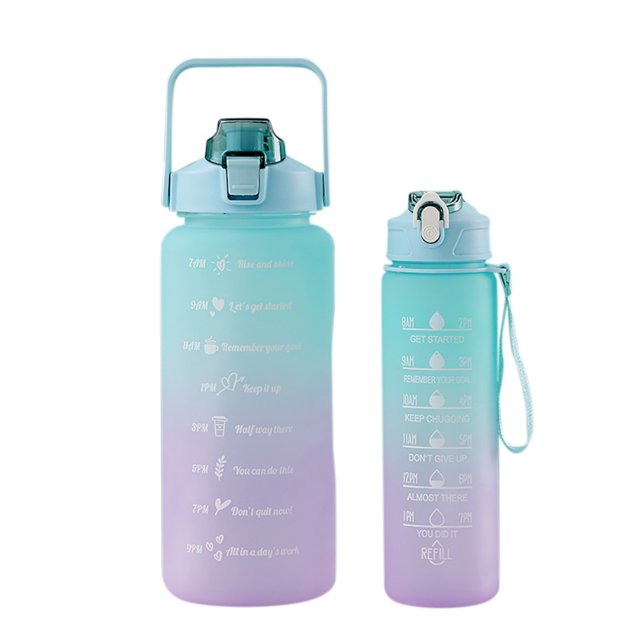 Botella De Agua 2 uds botella de bebida Frosted Gradient 2000ML + 900ML botella de agua fría verde Ehuebsd Para Estrenar