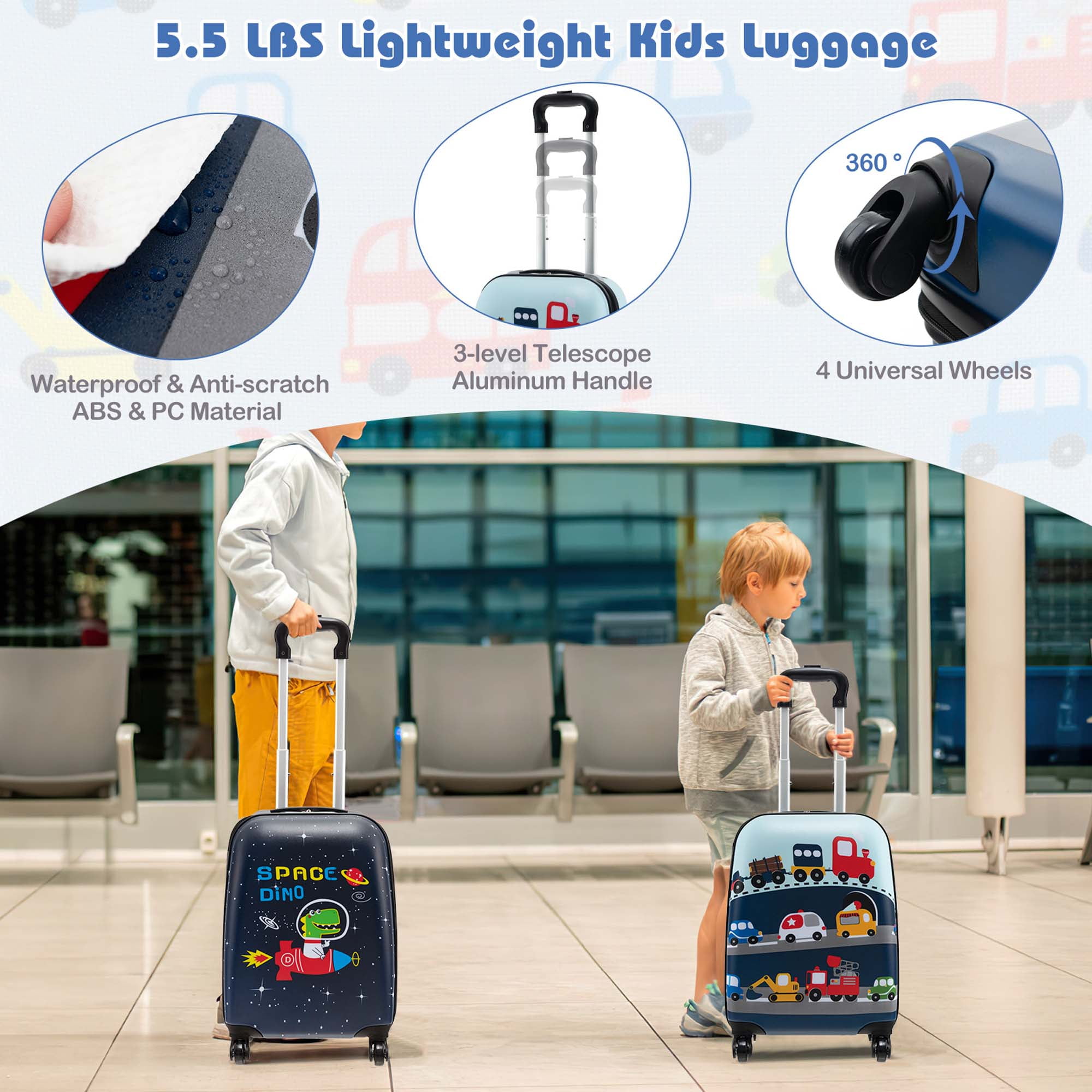 Costway 5 PCS Kids Luggage Set with Backpack Neck Pillow Luggage Tag Lunch Bag Wheels Blue