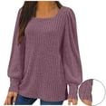 thumbnail image 2 of Lmnyox Long Sleeve Tops for Women Dressy Casual Square Neck Ribbed Tunic Blouses Fall Fashion Solid Shirts, 2 of 6