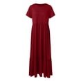 thumbnail image 6 of XVJRHAK Women's Summer Casual Short Sleeve Crewneck Swing Dress Casual Flowy Tiered Maxi Beach Dress With Pockets (Wine Red,XXL), 6 of 7