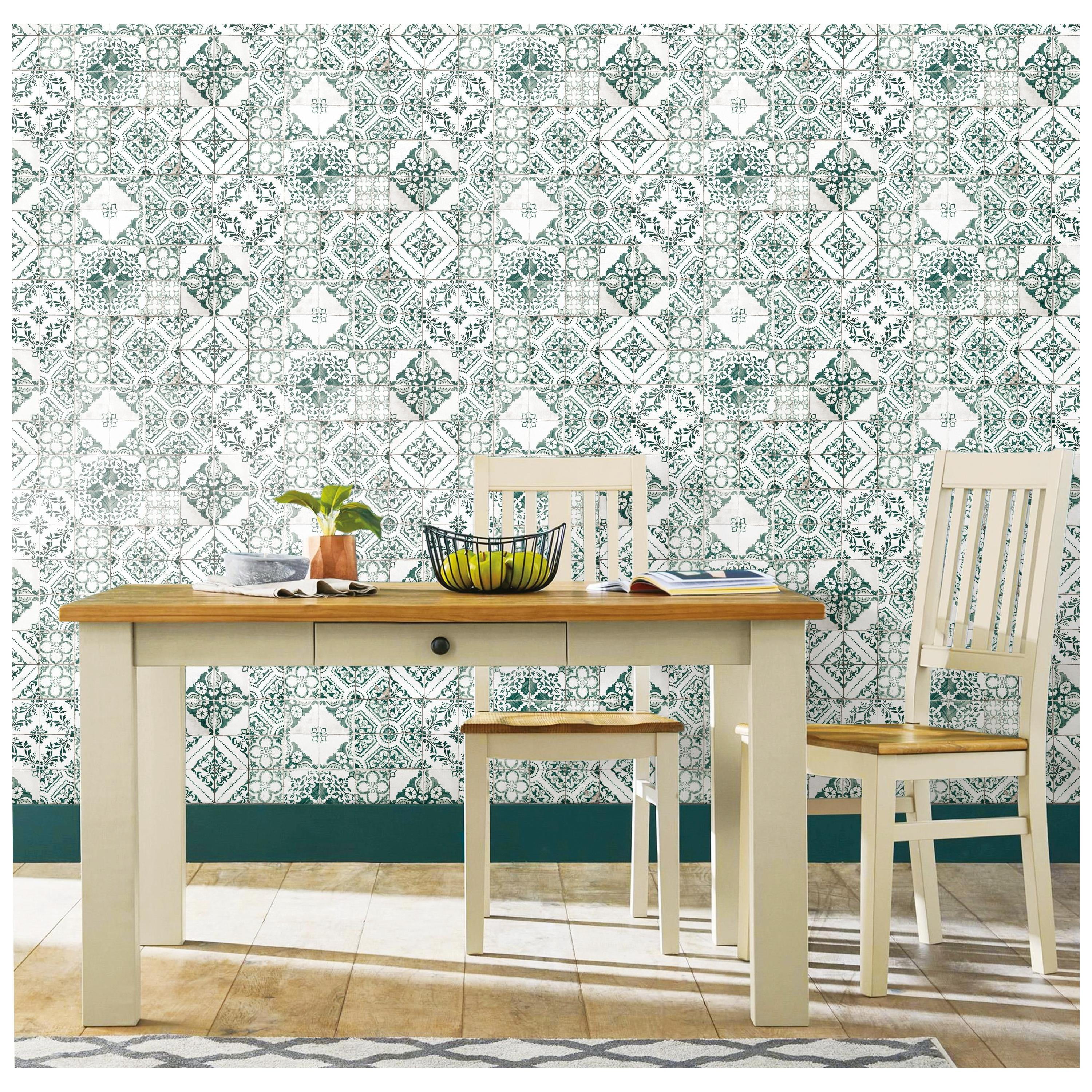 RoomMates Teal Mediterranean Tile Peel and Stick Wallpaper Walmart