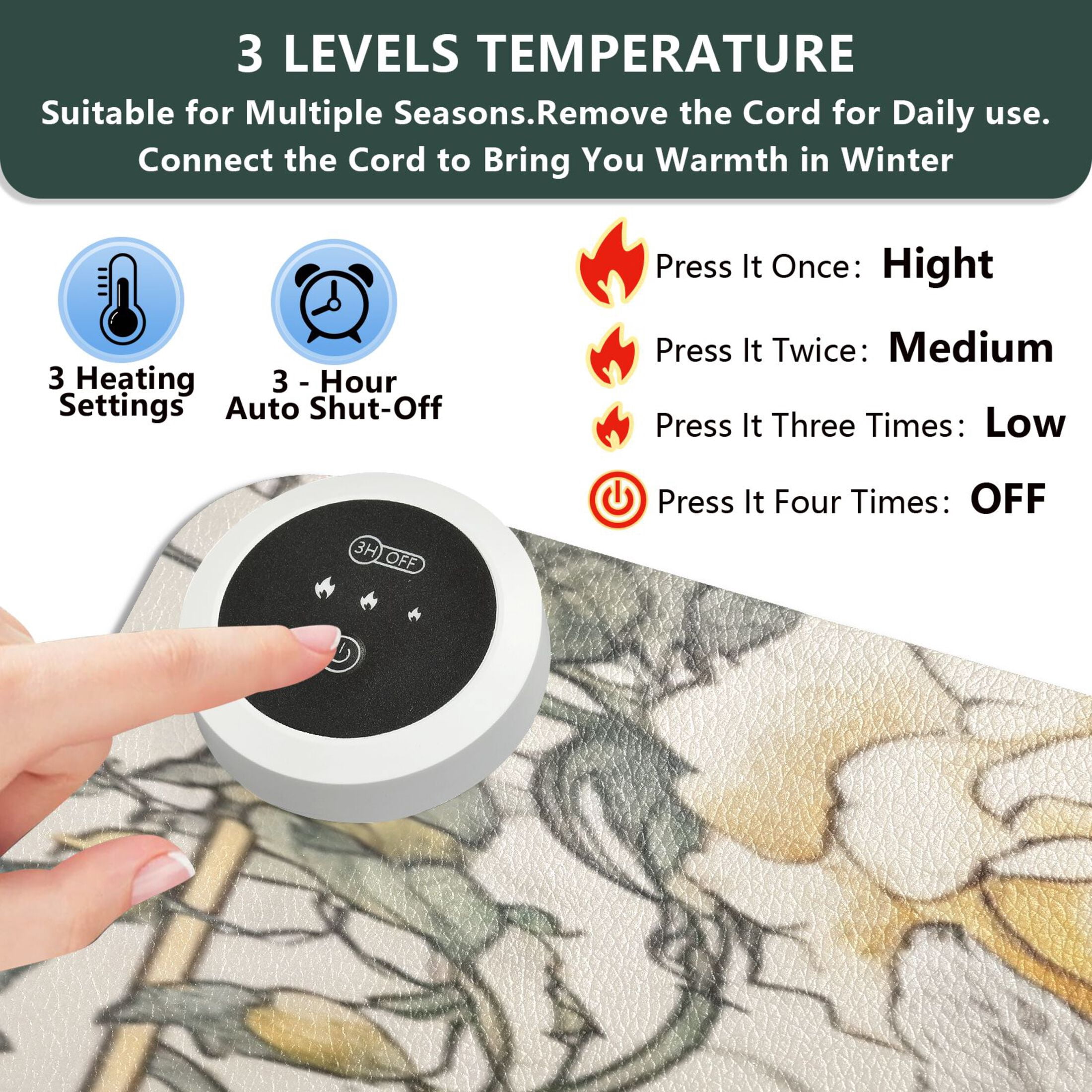 Large Heated Desk Mat Mouse Pad 31.5"x13"PU Leather Graphene Heating Desk Warmer with 3 Temperature Settings 110V US Plug Non-Slip Warm Pad for Home, Office, and Gaming Two Black and White Wolves