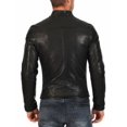thumbnail image 2 of Black Leather Riding Jacket Mens With Snap Collar And Multiple Zippered Pockets Cafe Racer Biker Jacket Mens Black Leather Motorcycle Jacket size XXXS, 2 of 4