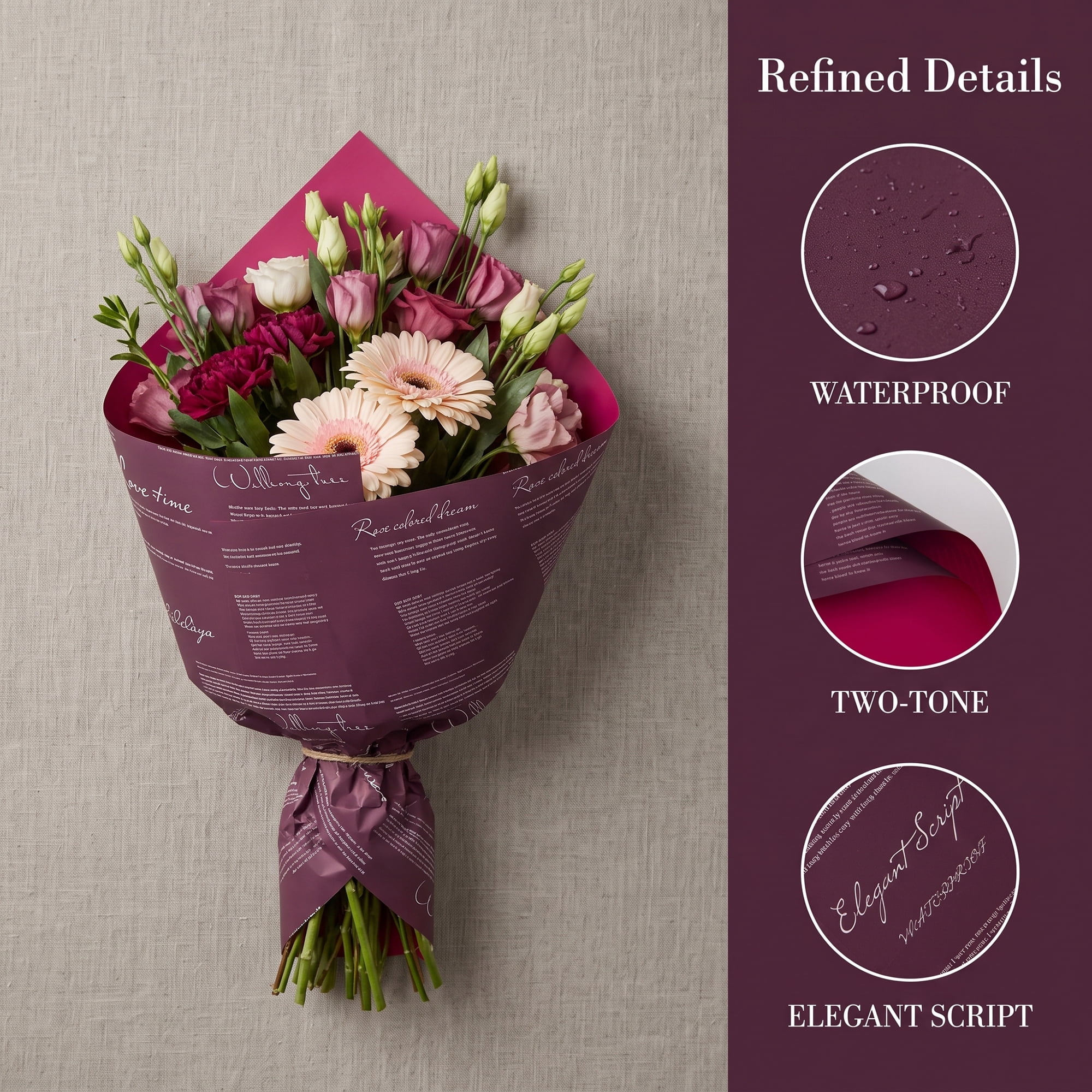 Unique Bargains Waterproof Gift Wrap Paper for Bouquets and Gifts Red 22.4"x 22.4"