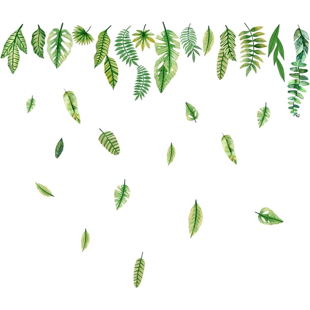 Calcomanías de hojas para pared, 28 piezas, hojas de acuarela, calcomanías de hojas botánicas, plantas tropicales, hojas de árboles, para decoración de habitación infantil.