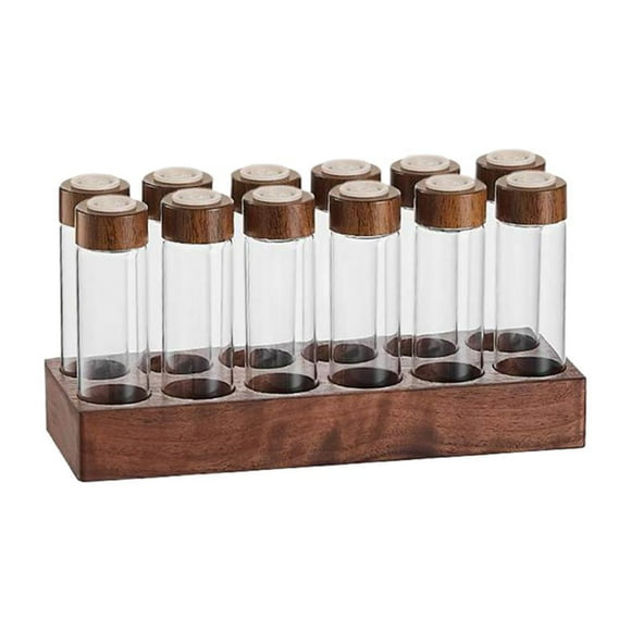 Contenedores de café con estante Tubos de almacenamiento de granos de café con tapas herméticas de madera 12 hoyos 22g