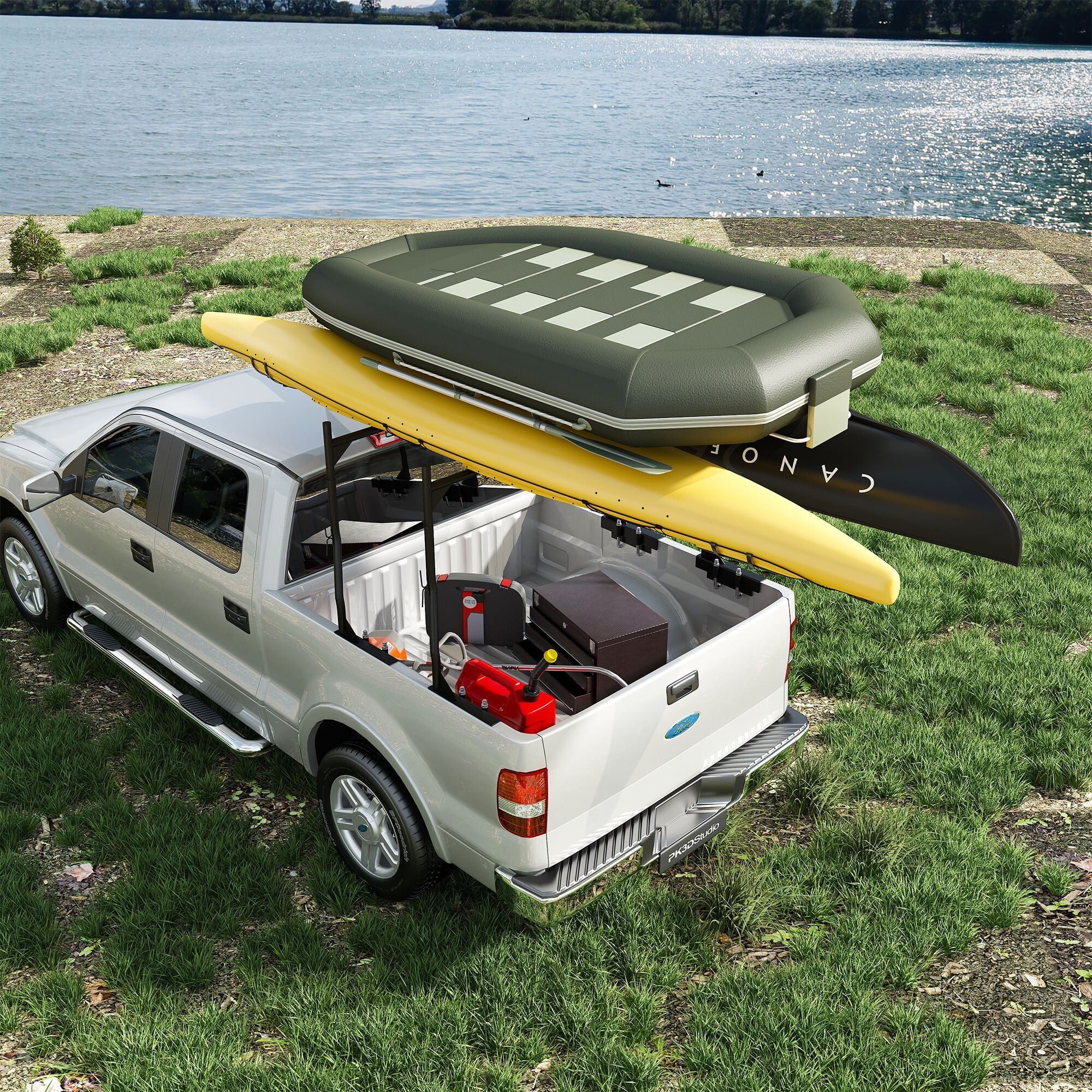 AENKYO Heavy-Duty 900LB Capacity Truck Ladder Rack | No Drill, Adjustable Clamp-On Design | Fits 46"-71" Pickup Beds