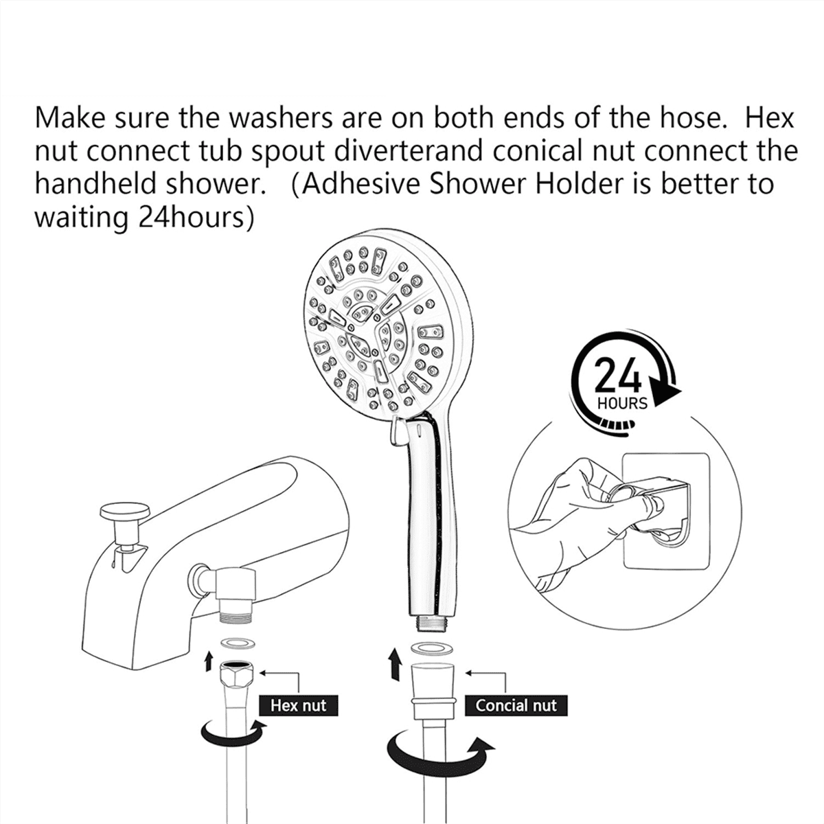 All Metal Bathtub Faucet with 9 Sprayer Settings, Chrome , with Built-in Diverter and Universal Fit Adapters