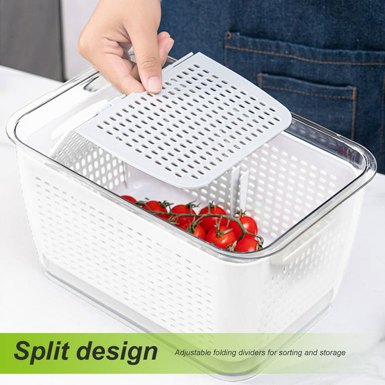 Fridge Food Storage Containers with Strainers and Vents Fresh Produce Saver  Plastic Kitchen Vegetables and Fruit Organizer Box