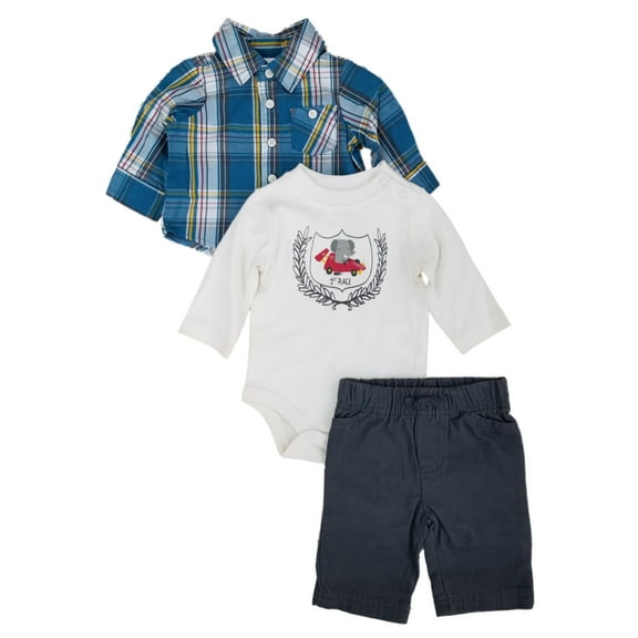 Infant Boys 3 Pc Baby Outfit 1st Place Elephant Pants Bodysuit & Shirt Set