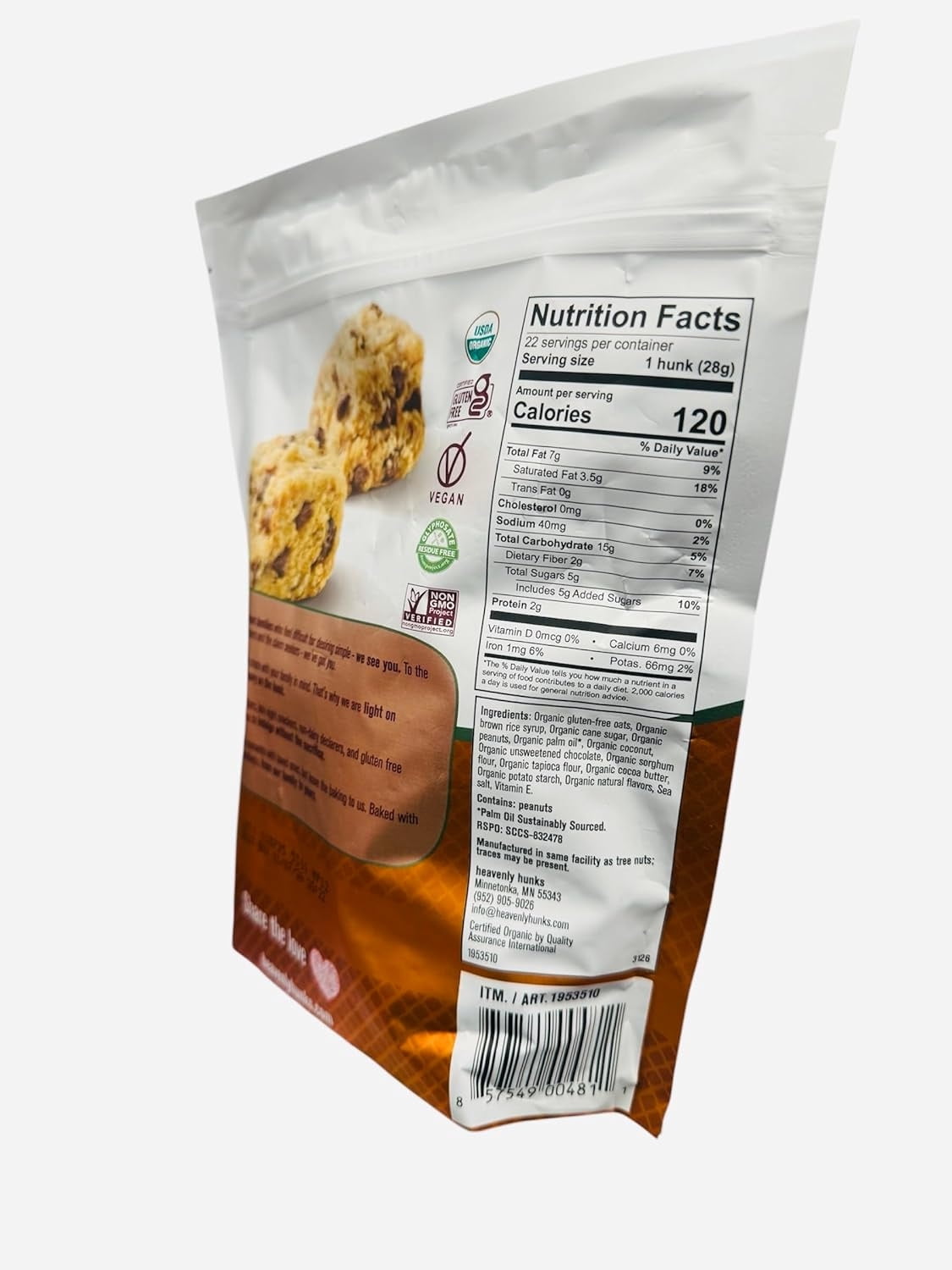 Heavenly Hunks Organic Peanut Butter Chocolate Cookies, 22 oz