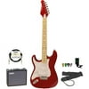 Sawtooth ET Series Left-Handed Electric Guitar with Sawtooth 10 Watt Amp and ChromaCast Accessory Bundle, Candy Apple Red with Pearl White Pickguard