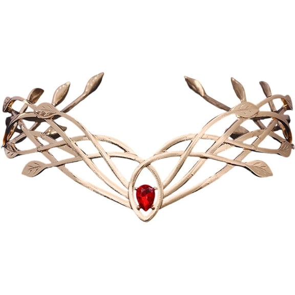 Hfppkn Red Rhinestone Vintage Leaf Headband Goddess Style Tiara for Weddings Events 17cm