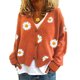 thumbnail image 3 of Minnieouse Suéter de mujer Lints invierno otoño estampado de flores adorables estampado de manga larga cuello en V transpirable lavable suelto señoras Prendas para la parte del cuerpo Naranja METRO Minnieouse AP012615-27, 3 of 6