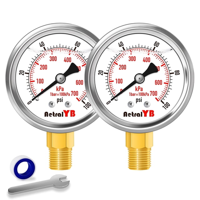 Manómetro Aetralyb, relleno de glicerina, 2 pulgadas, 0-100 psi, paquete de 2