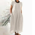 thumbnail image 2 of B91xZ Robes Printemps Été Grande Taille Bouton avant Manches Courtes Col en V Taille Haute Robe Décontractée, Beige TTTG, 2 of 5