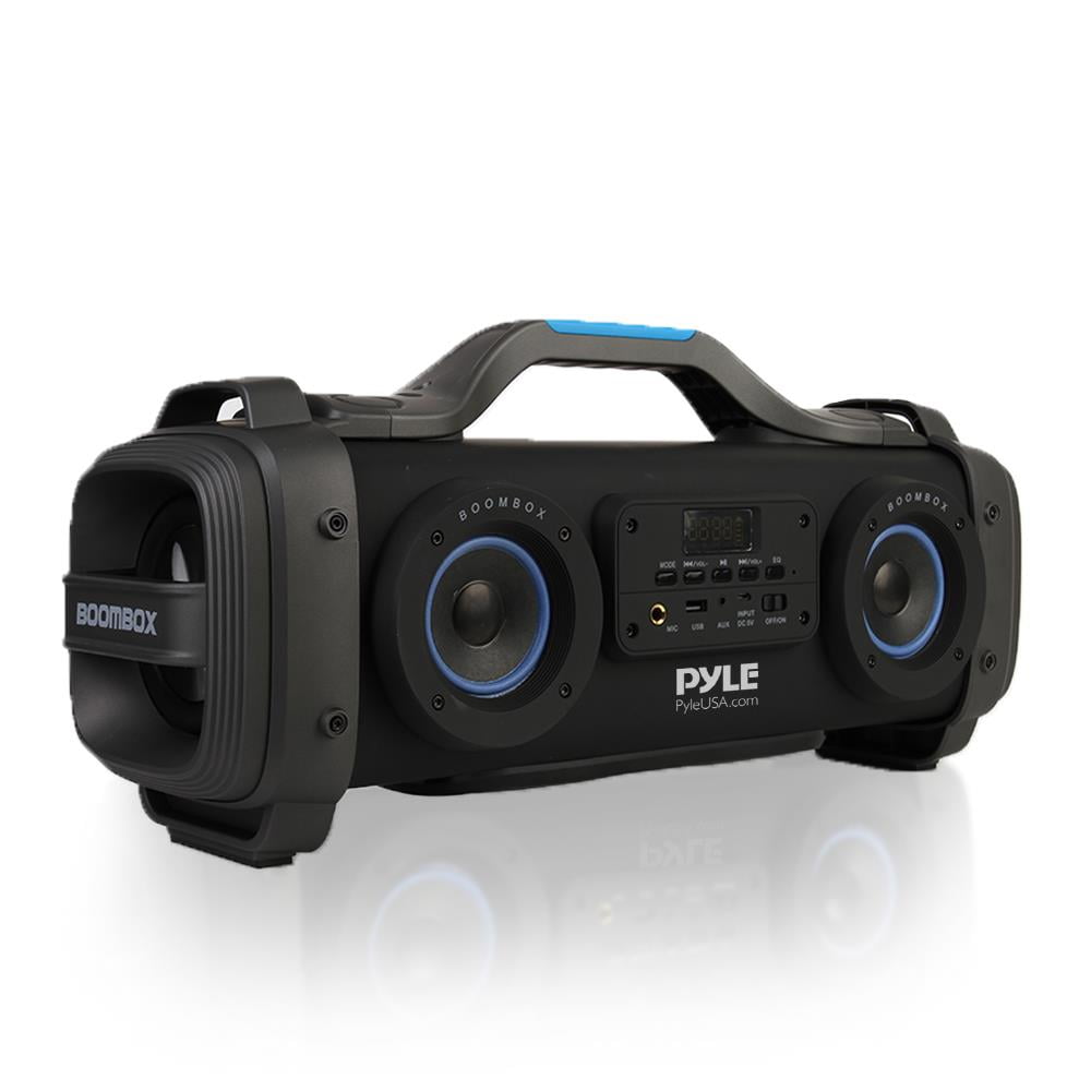 Pyle PBMSPG148 - BoomBox Karaoke Speaker System - and Portable Stereo Radio Speaker with Wired Handheld Micro, Flashing DJ Party Lights, FM Radio