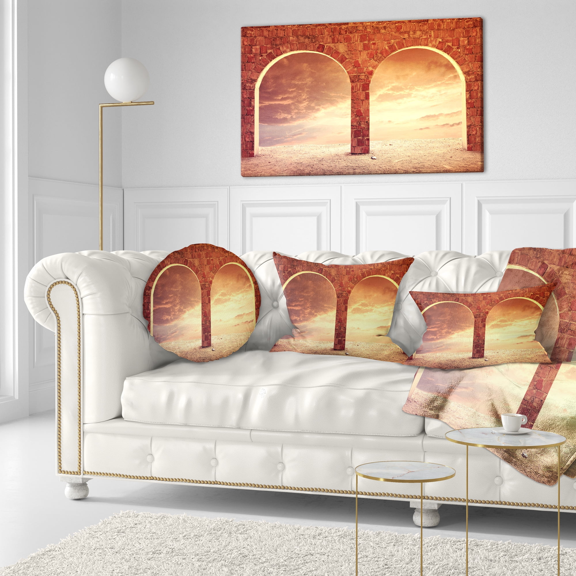 Designart Fantasy Background with two Arches - Landscape Printed Throw Pillow - 12x20