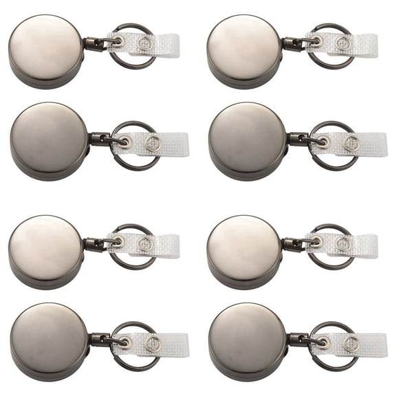 8 Pack Heavy Duty Retractable Badge Holder Reel,Metal ID Badge Holder with Belt Clip Key Ring Black