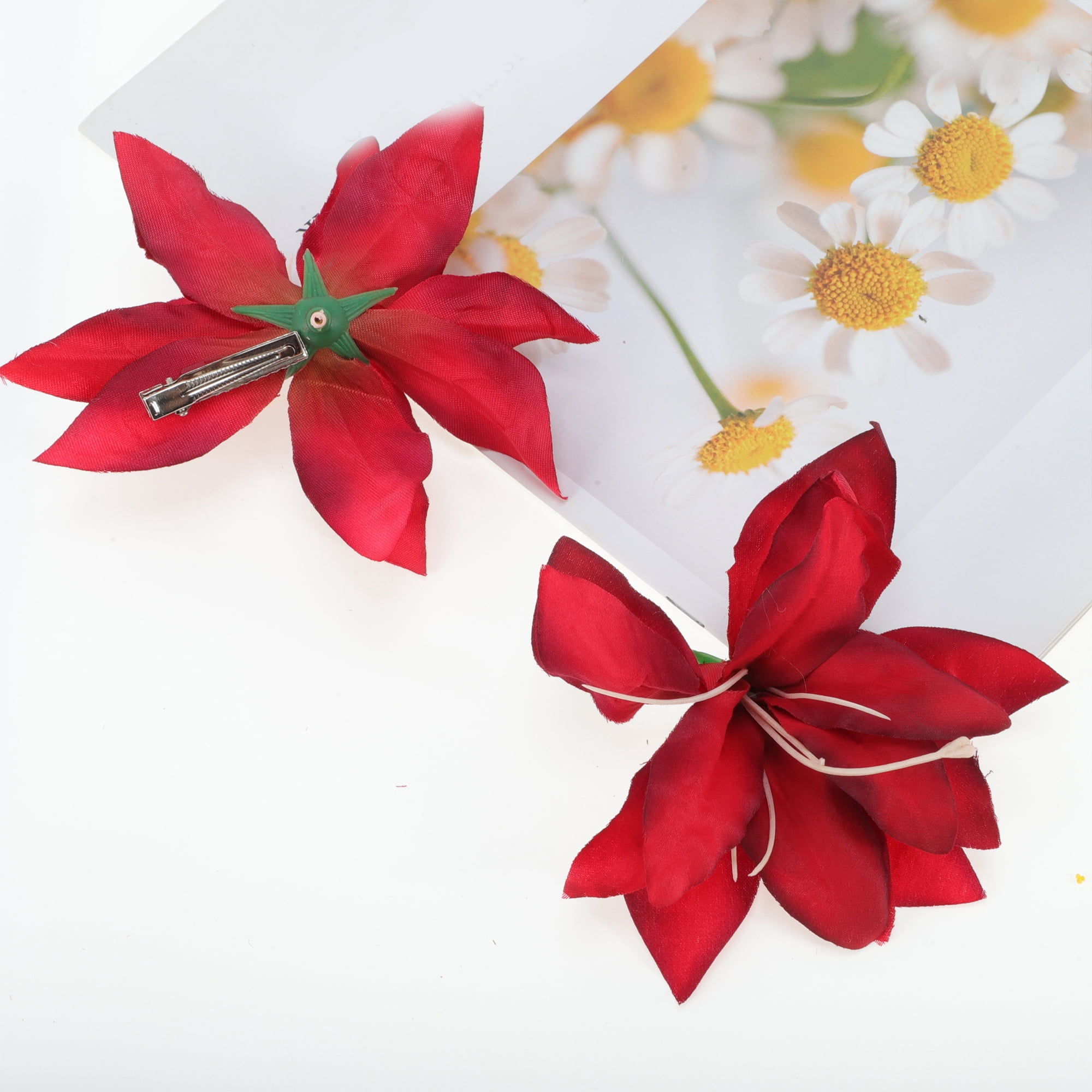 Unique Bargains 2Pcs Fashionable Hairstyles Artificial Flower Hair Clip Red