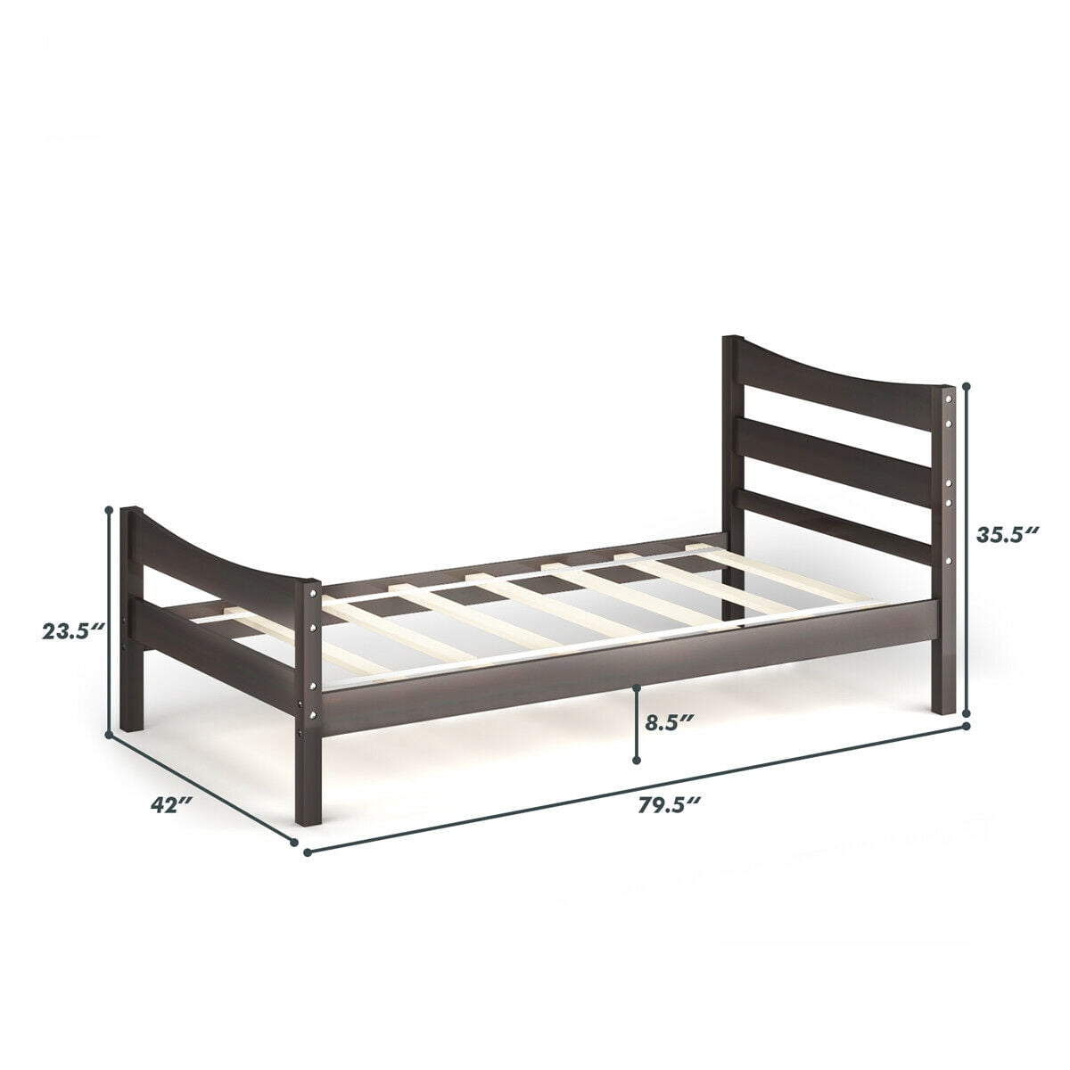Gymax Twin Size Platform Bed Frame Foundation w/Headboard &Wood Slat Support Espresso