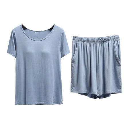 

ZRBYWB Pajamas For Women With Chest Pad Bra Underwear Short Sleeve T Shirt Top Pants Summer Thin Of Home Wear Set Women Pajama Set