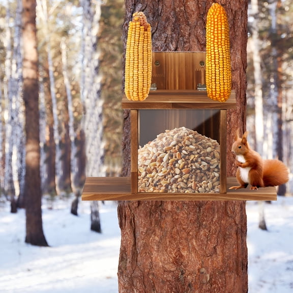 ACDANC 2026 New Wooden Squirrel Feeder Easy Install Outdoor Wild Squirrel Feeder House Box with Water Bottle for Outside Backyard Patio Balcony