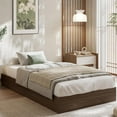 thumbnail image 1 of Twister.CK Twin Size Wood Bed Frame, Wooden Platform Bed Frame without Headboard, No Box Spring Needed, Easy Assembly, Walnut, 1 of 5