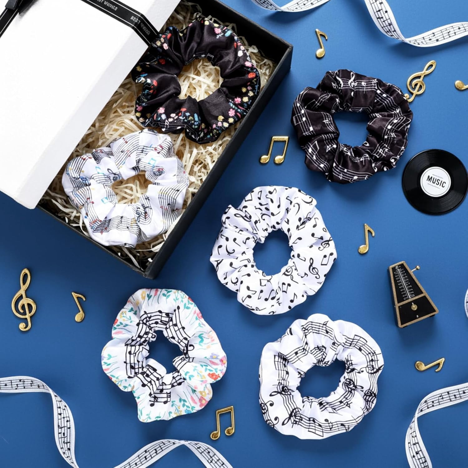 -24 Pcs Music Scrunchies for Girls Music Note Scrunchies Hair Accessories for Musical Lover Musicians Singer Women Band Partners Concert Festival Fan Choir Teen Gift Party Favors Bulk