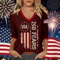 thumbnail image 2 of Wang6 Womens 250th Anniversary USA 3/4 Sleeve Tshirts V Neck 1776-2026 Letter Printed 4th of July America Flag Tops Plus Size Independence Day Patriotic Graphic Tees Y_0528liWine S, 2 of 4