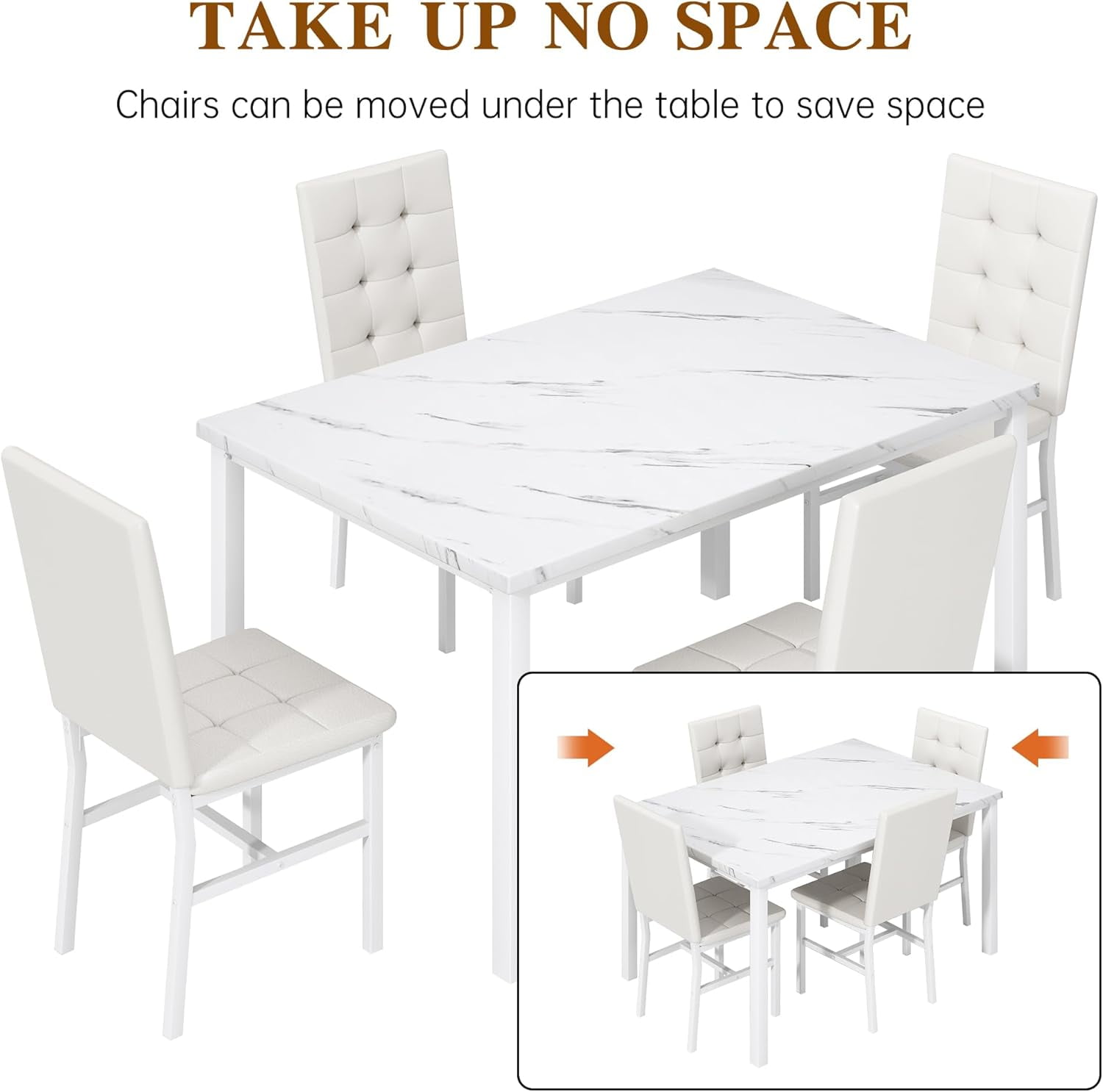 LinkRomat 5-Piece Faux Marble Dining Table Set for 4, Modern Kitchen Table with Chairs, Dinette Dining Room Furniture Set for Compact Space Saving