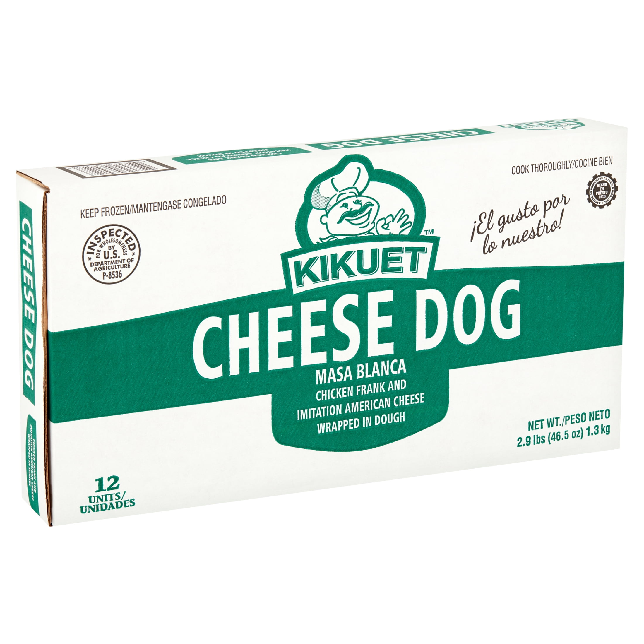Kikuet Cheese Dog, 2.9 lbs, 46.5 oz, 1.3 kg, 12 Pack (Frozen)