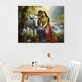 thumbnail image 2 of GOSMITH  Indian Style Radha Krishna Carrying His Cow and Flute By The River Poster Canvas Prints Modern Office Living Room Kitchen Bathroom Gift Decor Wall Art, 2 of 4