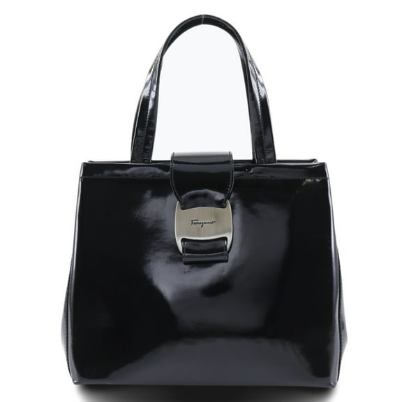Pre-Owned Salvatore Ferragamo Vara handbag, patent leather, black, Vala, women's (Good)