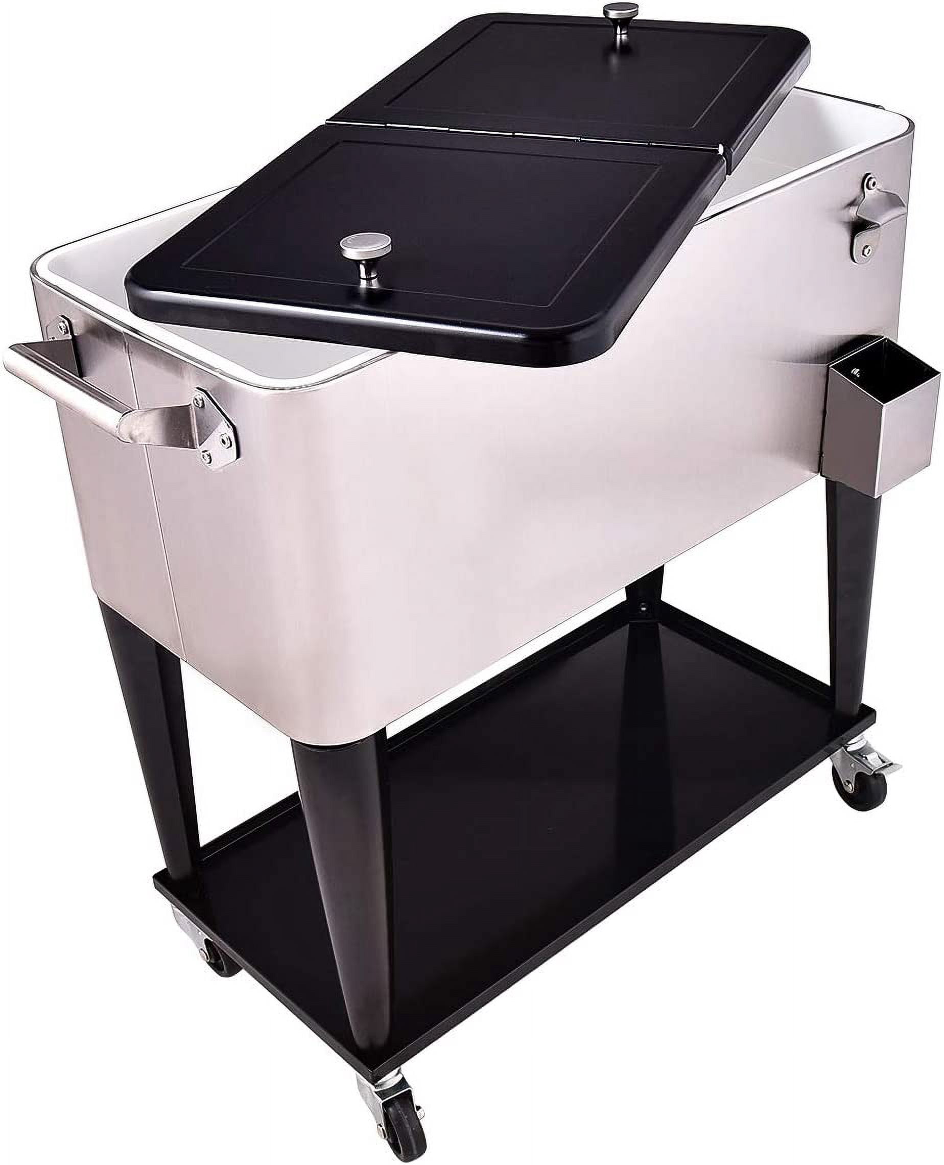 RELAX4LIFE Rolling Cooler 80 Quart Stainless Steel W/Shelf for Party,Picnic Outdoor Beverage Bar Portable Ice Chest