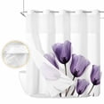 thumbnail image 2 of Purple Turquoise Tulip No Hook Shower Curtain Waterproof, Bathroom Curtains with Snap in Liners and See Through Top Window, Botanical Floral Petal Plants Hotel Style Bathtub Curtains Shower 66"Wx72"L, 2 of 8